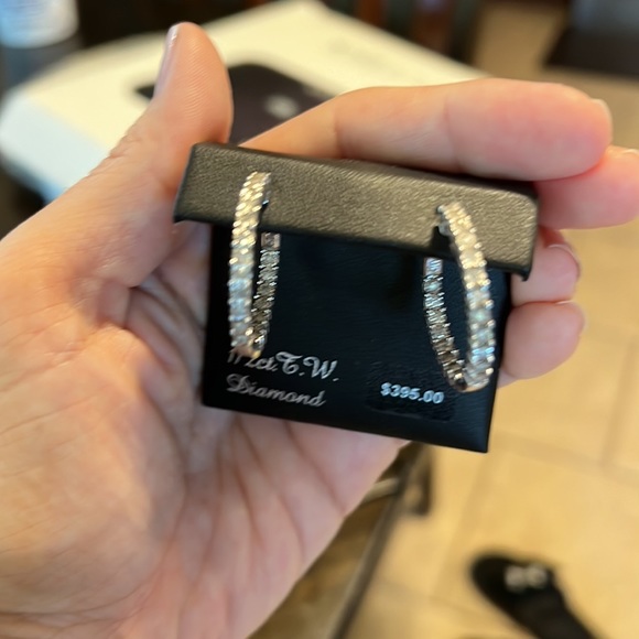 Diamond Hoop Earrings (NEW) 1/2 carat, silver - Picture 3 of 3